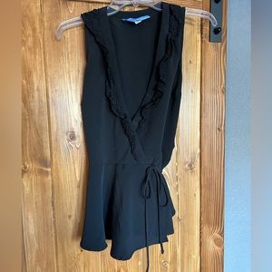 Black Ruffle Sleeveless Wrap Top
